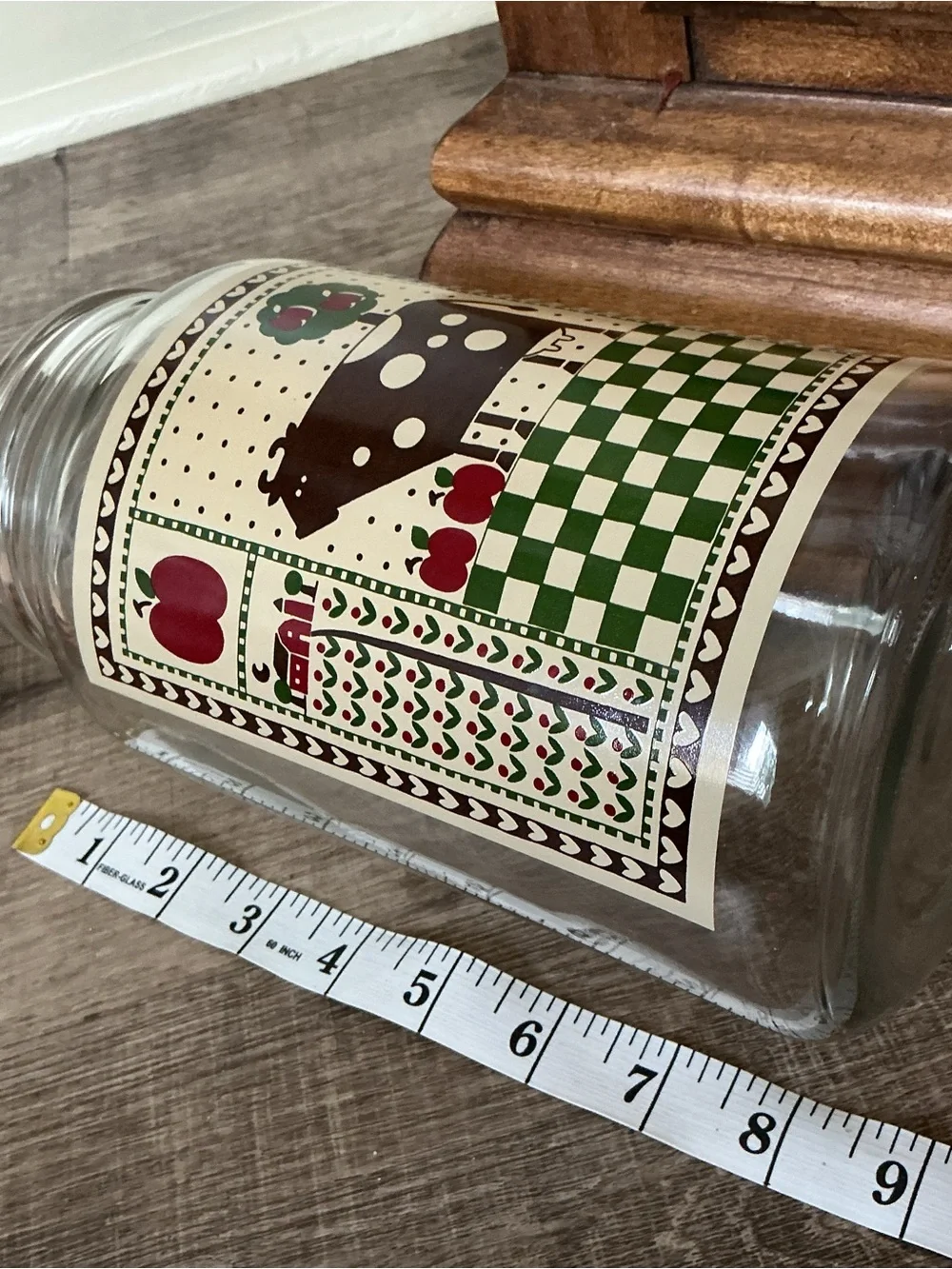 Vintage 1981 Cow Canister Rodger Johnson Glass Jar Wood Lid Farm Folk Art